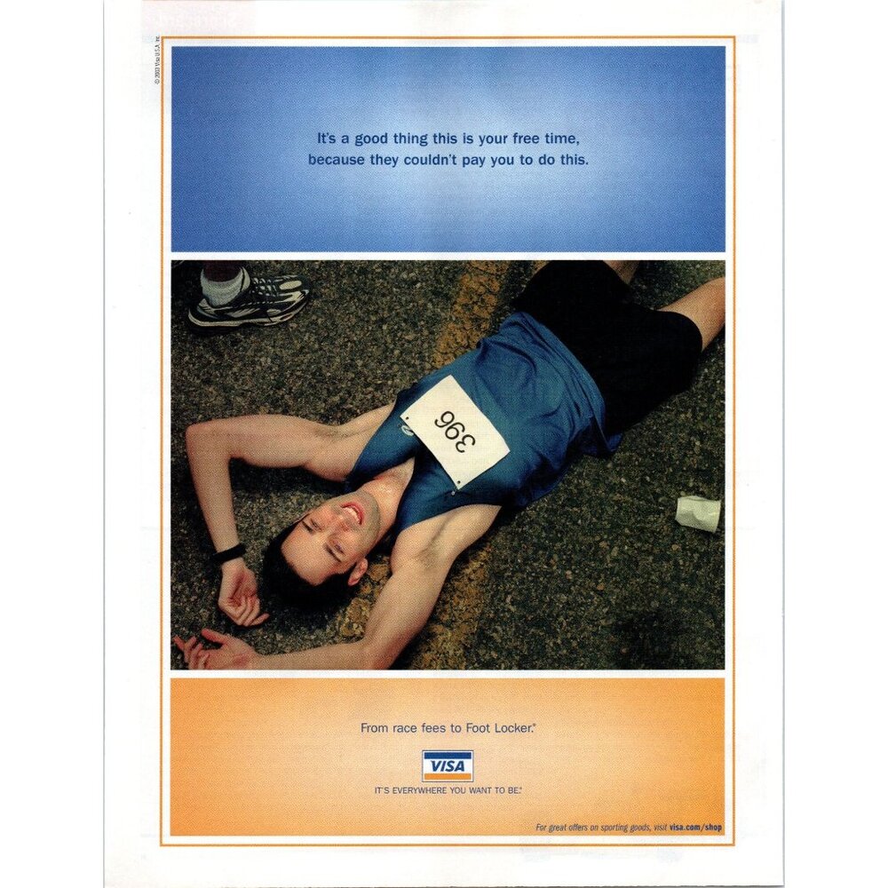 2003 Visa Credit Card Vintage Print Ad Marathon Runner Foot Locker Wall Art
